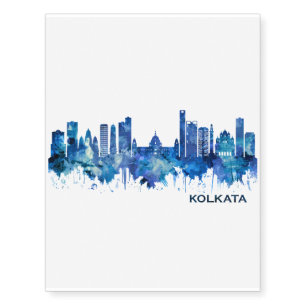 Kolkata West Bengal Skyline Blue Temporary Tattoos