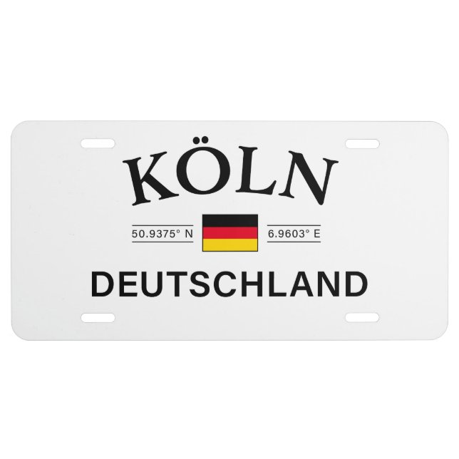 Koln (Cologne) Deutschland Coordinates German License Plate (Front)