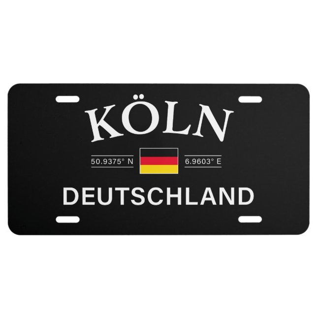 Koln (Cologne) Deutschland Coordinates German License Plate (Front)