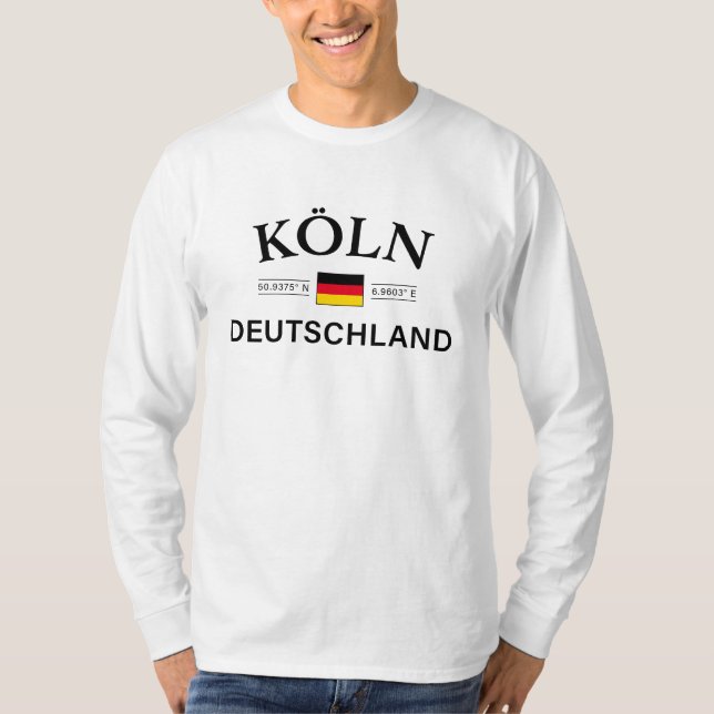 Koln (Cologne) Deutschland Coordinates German T-Shirt (Front)