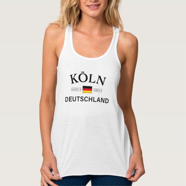 Koln (Cologne) Deutschland Coordinates German Tank Top (Front)