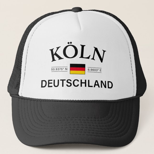 Koln (Cologne) Deutschland Coordinates German Trucker Hat (Front)