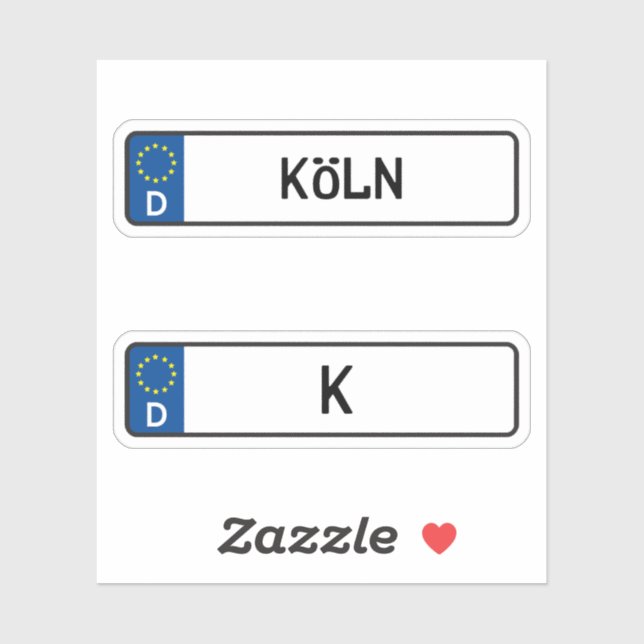 Koln kennzeichen, German Car License Plate Sticker (Sheet)