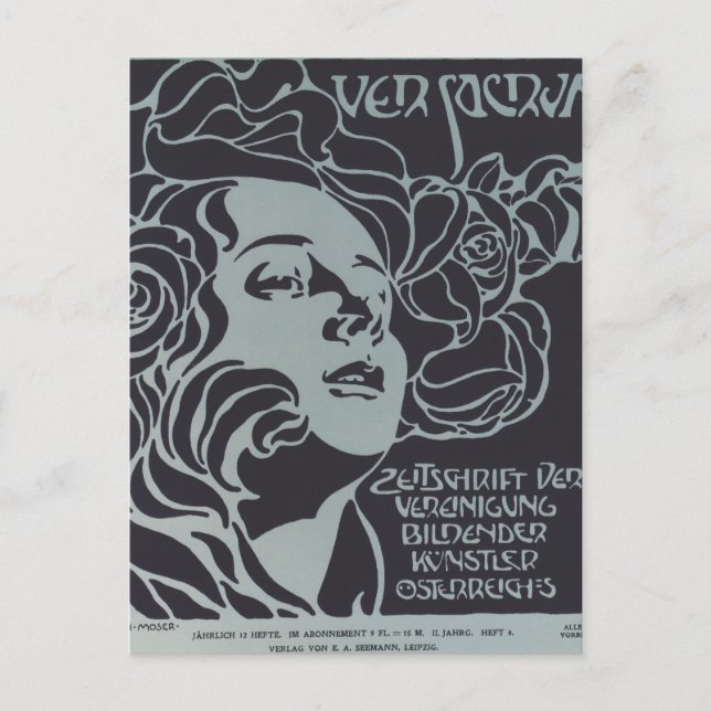 Koloman Moser-Girl's Head. Cover design Ver Sacrum Postcard (Front)