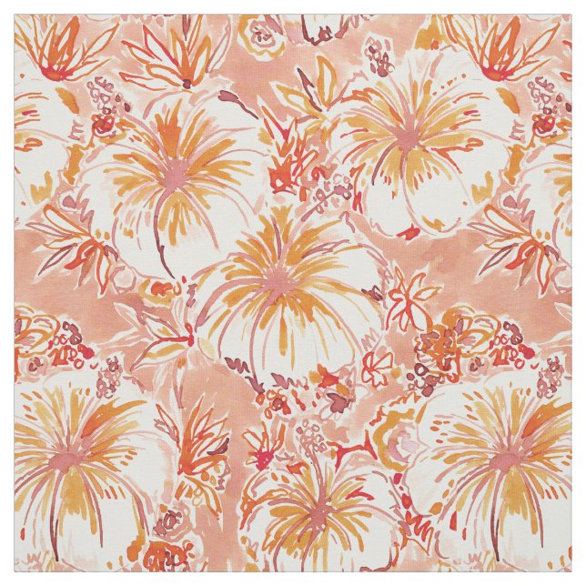 KOMBUCHA-CHA Peach Tropical Hibiscus Pattern Fabric (Swatch)