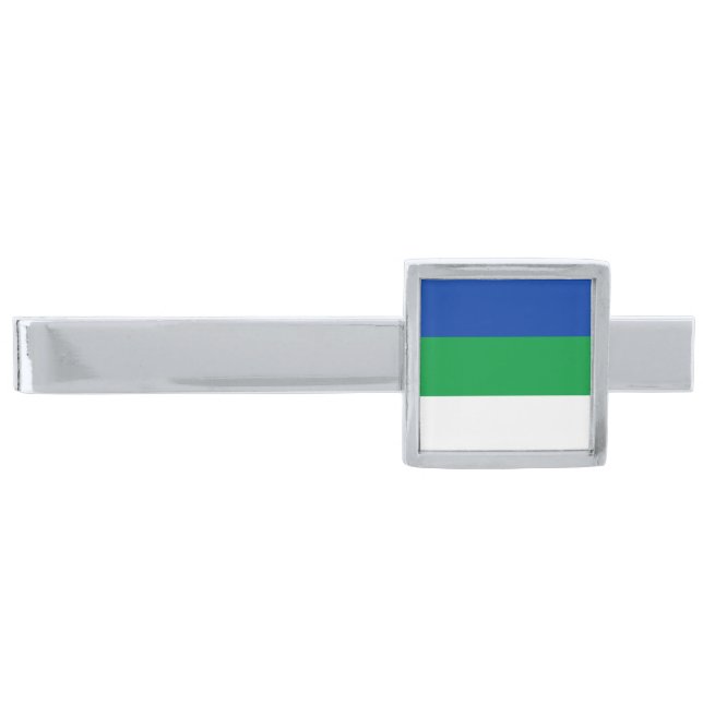 Komi Republic Flag Silver Finish Tie Bar (Front)