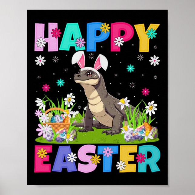 Komodo Dragon Easter Egg Hunt Bunny Ear Komodo Dra Poster (Front)