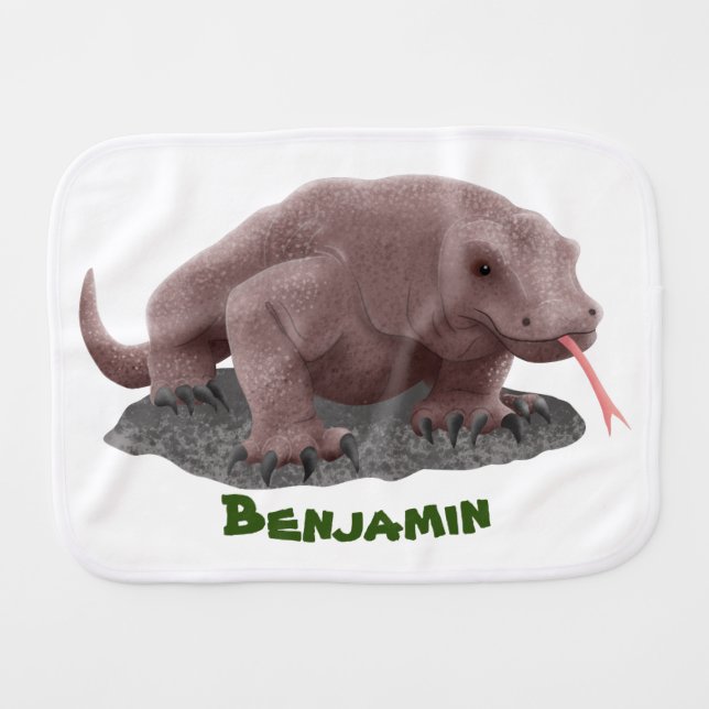 Komodo dragon illustration baby burp cloth (Front Horizontal)