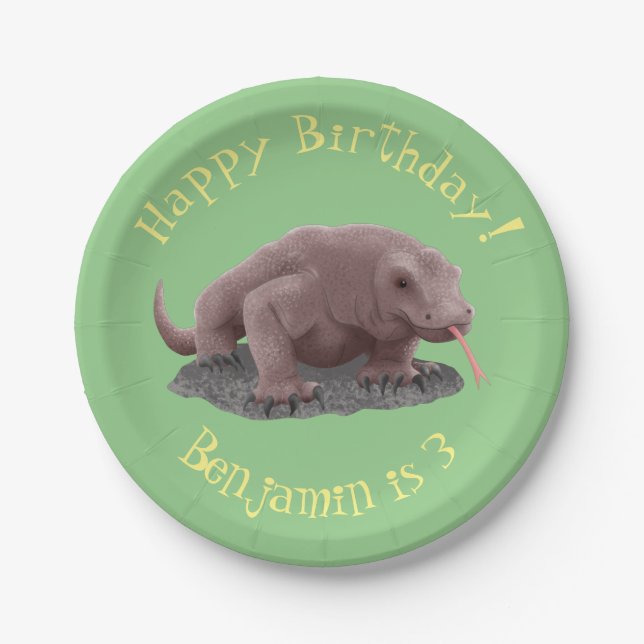 Komodo dragon illustration paper plates (Front)