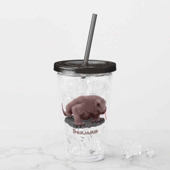 Komodo dragon illustration personalized acrylic tumbler (Back Ice)