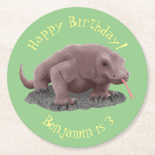 Komodo dragon illustration round paper coaster