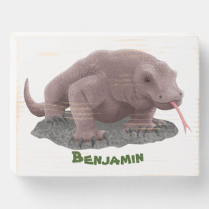 Komodo dragon illustration wooden box sign