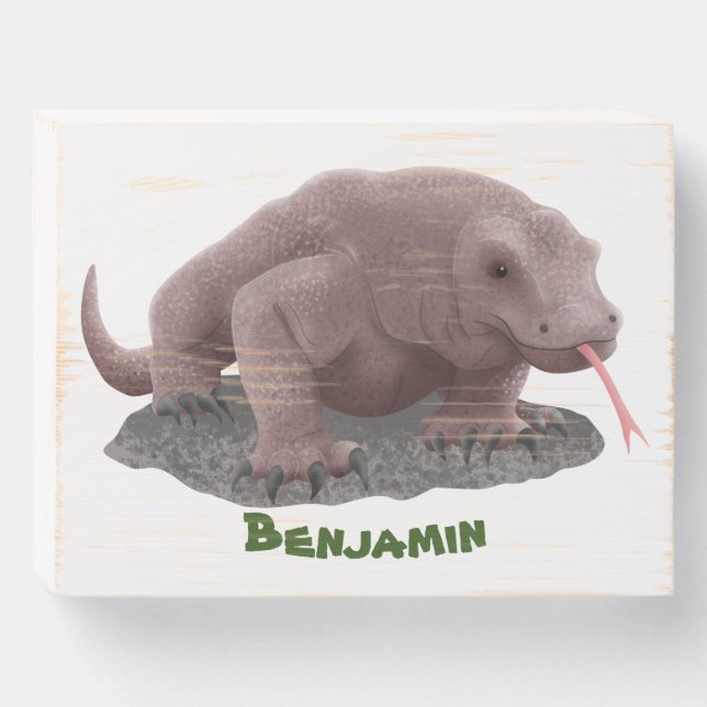 Komodo dragon illustration wooden box sign (Front Horizontal)