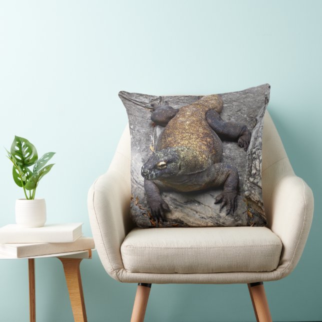 Komodo Dragon Rock Perch Scene Throw Pillow (Chair)