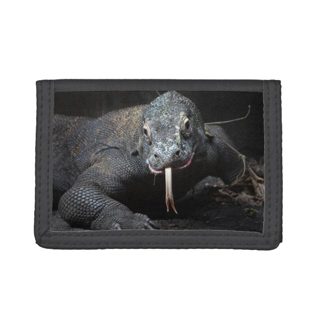 komodo dragon tongue out drooling tri-fold wallet (Front)