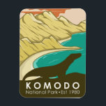 Komodo National Park Indonesia Vintage  Magnet<br><div class="desc">Komodo vector artwork design. The park is a national park in Indonesia located within the Lesser Sunda Islands in the border region between the provinces of East Nusa Tenggara and West Nusa Tenggara.</div>