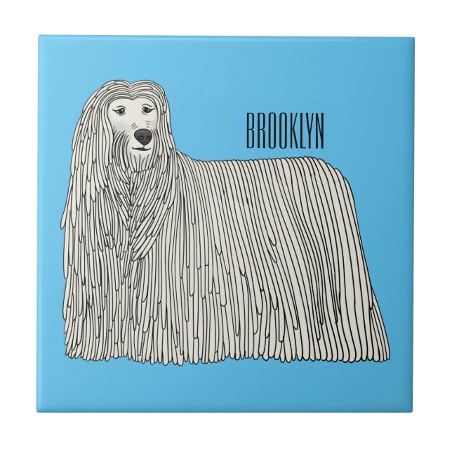 Komondor dog cartoon ceramic tile (Front)