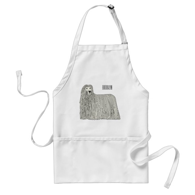 Komondor dog cartoon illustration adult apron (Front)