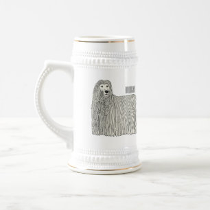 Komondor dog cartoon illustration  beer stein