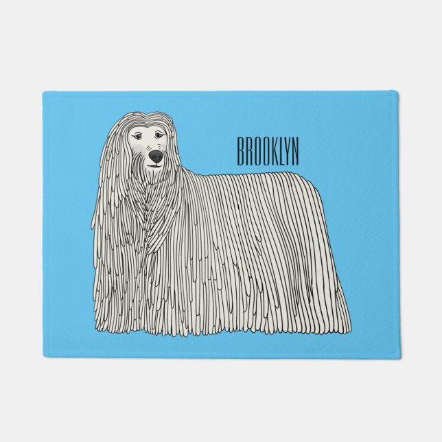 Komondor dog cartoon illustration  doormat (Front)