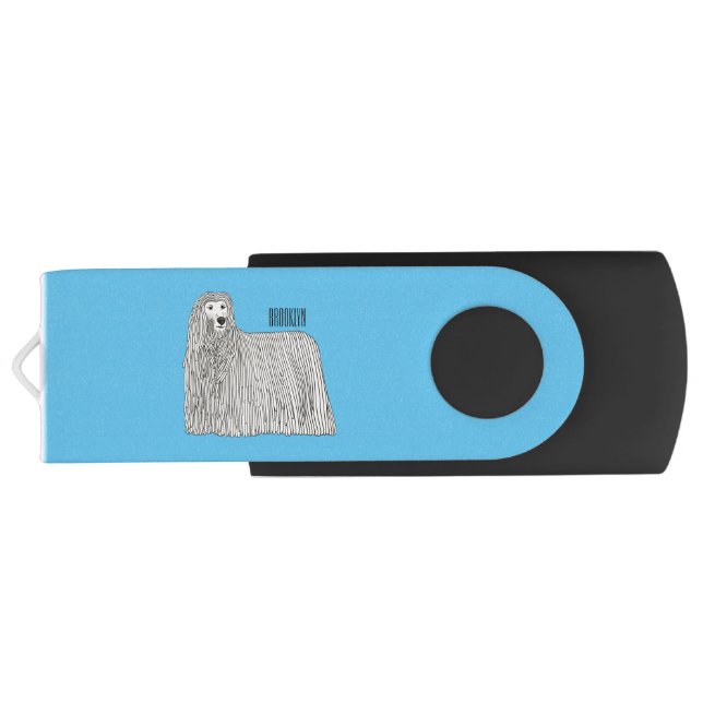 Komondor dog cartoon illustration flash drive (Back)