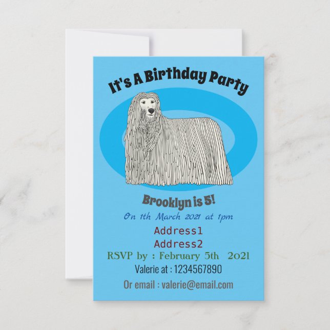 Komondor dog cartoon illustration invitation (Front)