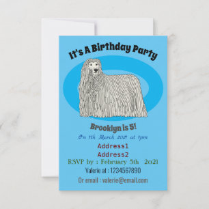 Komondor dog cartoon illustration invitation