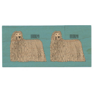 Komondor dog cartoon illustration wood flash drive