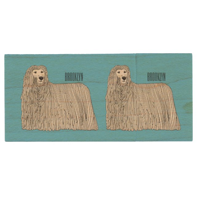Komondor dog cartoon illustration wood flash drive (Front)