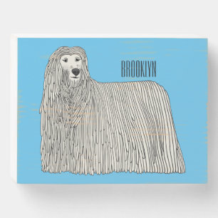 Komondor dog cartoon illustration wooden box sign