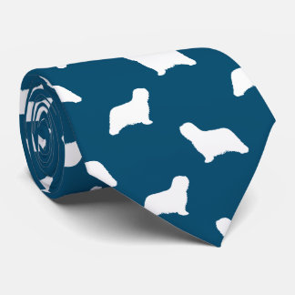 Komondor Dog Silhouettes Pattern Blue and White Neck Tie