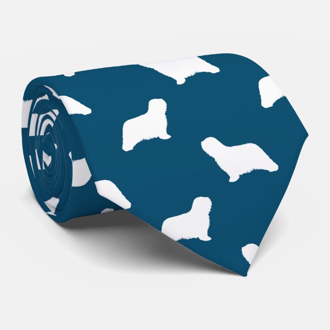 Komondor Dog Silhouettes Pattern Blue and White Neck Tie (Rolled)