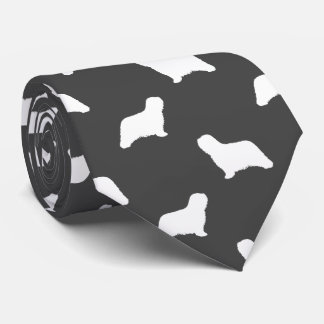 Komondor Dog Silhouettes Pattern Grey and White Neck Tie