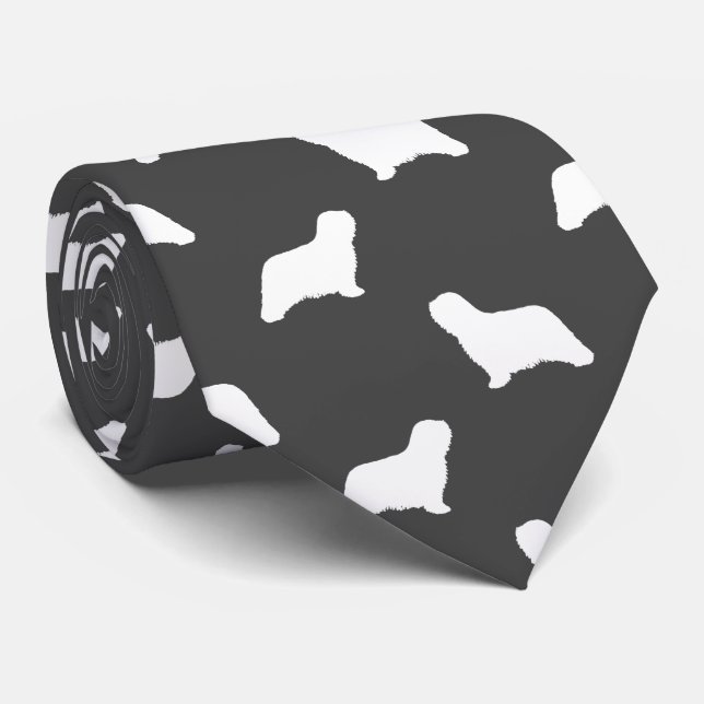 Komondor Dog Silhouettes Pattern Grey and White Neck Tie (Rolled)