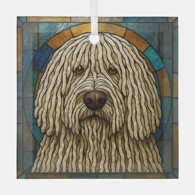 Komondor Dog "Stained Glass" Glass Ornament (Front)