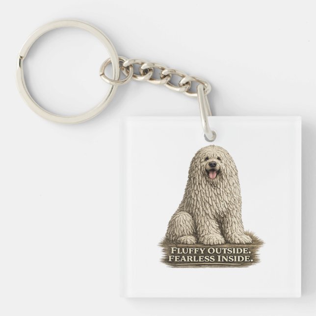 Komondor – Fluffy Outside Fearless Inside Keychain (Front)