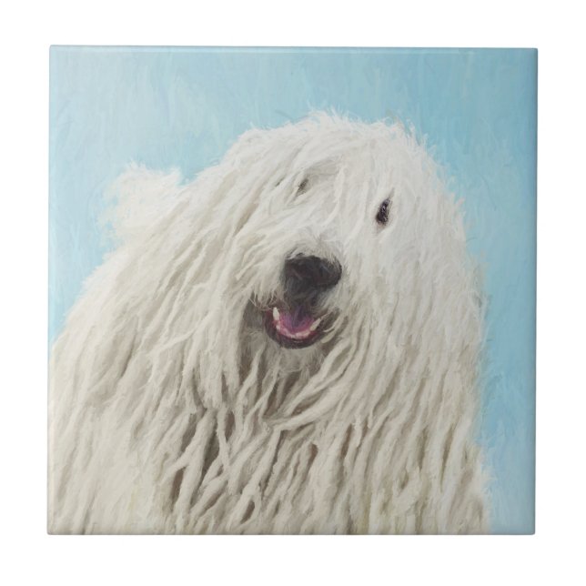 Komondor Painting - Cute Original Dog Art Ceramic Tile (Front)