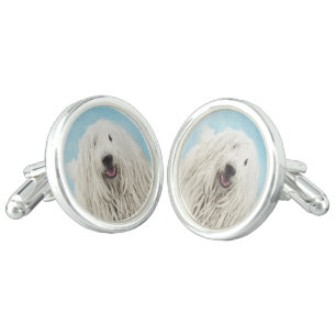 Komondor Painting - Cute Original Dog Art Cufflinks