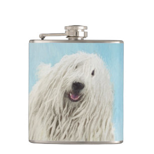 Komondor Painting - Cute Original Dog Art Flask