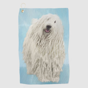 Komondor Painting - Cute Original Dog Art Golf Towel