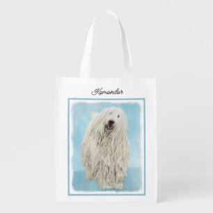Komondor Painting - Cute Original Dog Art Grocery Bag