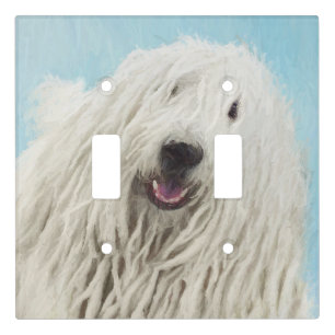 Komondor Painting - Cute Original Dog Art Light Switch Cover