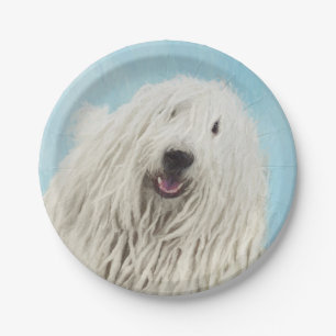 Komondor Painting - Cute Original Dog Art Paper Plates