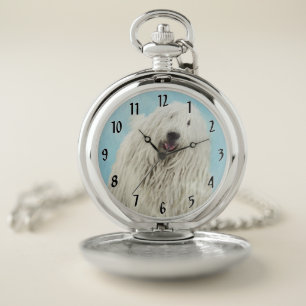 Komondor Painting - Cute Original Dog Art Pocket Watch