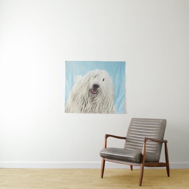 Komondor Painting - Cute Original Dog Art Tapestry (In Situ (Horizontal))