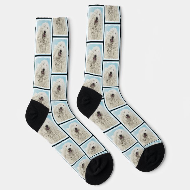 Komondor Painting Hungarian Cute Original Dog Art Socks (Right)