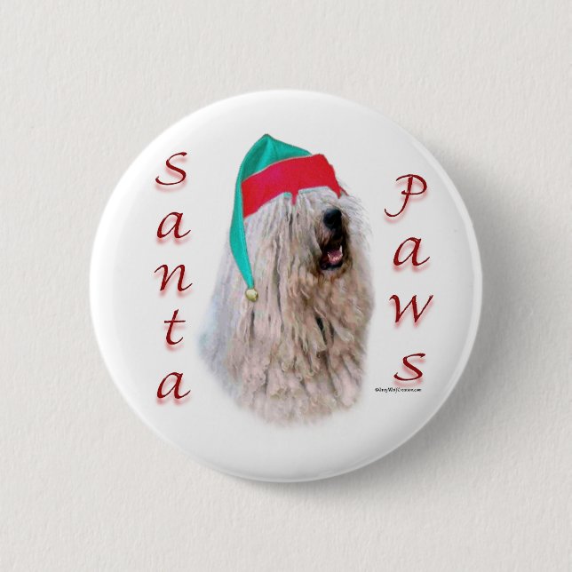 Komondor Santa Paws Pinback Button (Front)