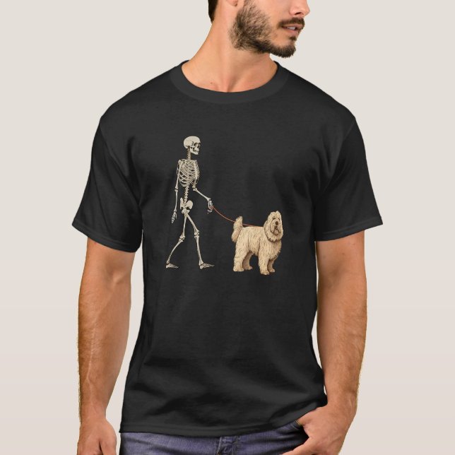 Komondor Skeleton Dog Walking Halloween Dog T-Shirt (Front)