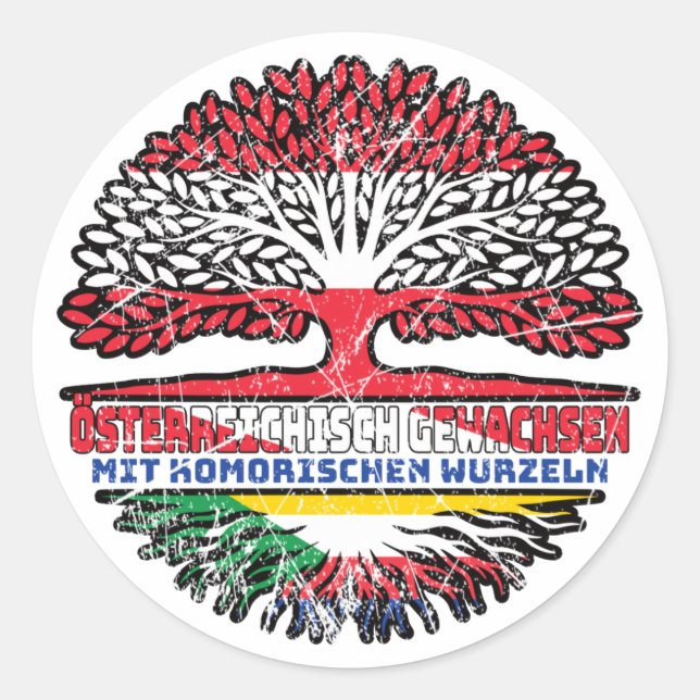 Komoren Komorisch Österreichisch Österreich Baum Classic Round Sticker (Front)