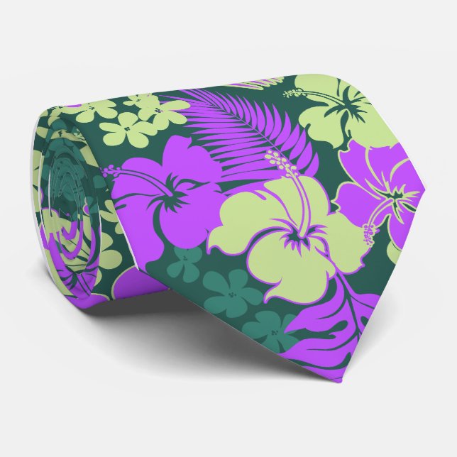 Kona Bay Hawaiian Hibiscus Aloha Shirt Print Neck Tie (Rolled)